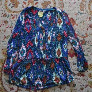 Anthro Maeve Peplum Waist Patterned Button Down